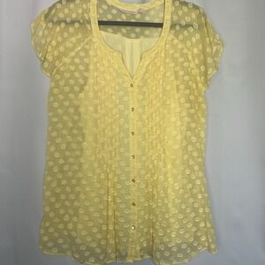 Soft Surroundings Woman's Medium Yellow Swiss Dot‎ Lined Button Front Silk Rayon
